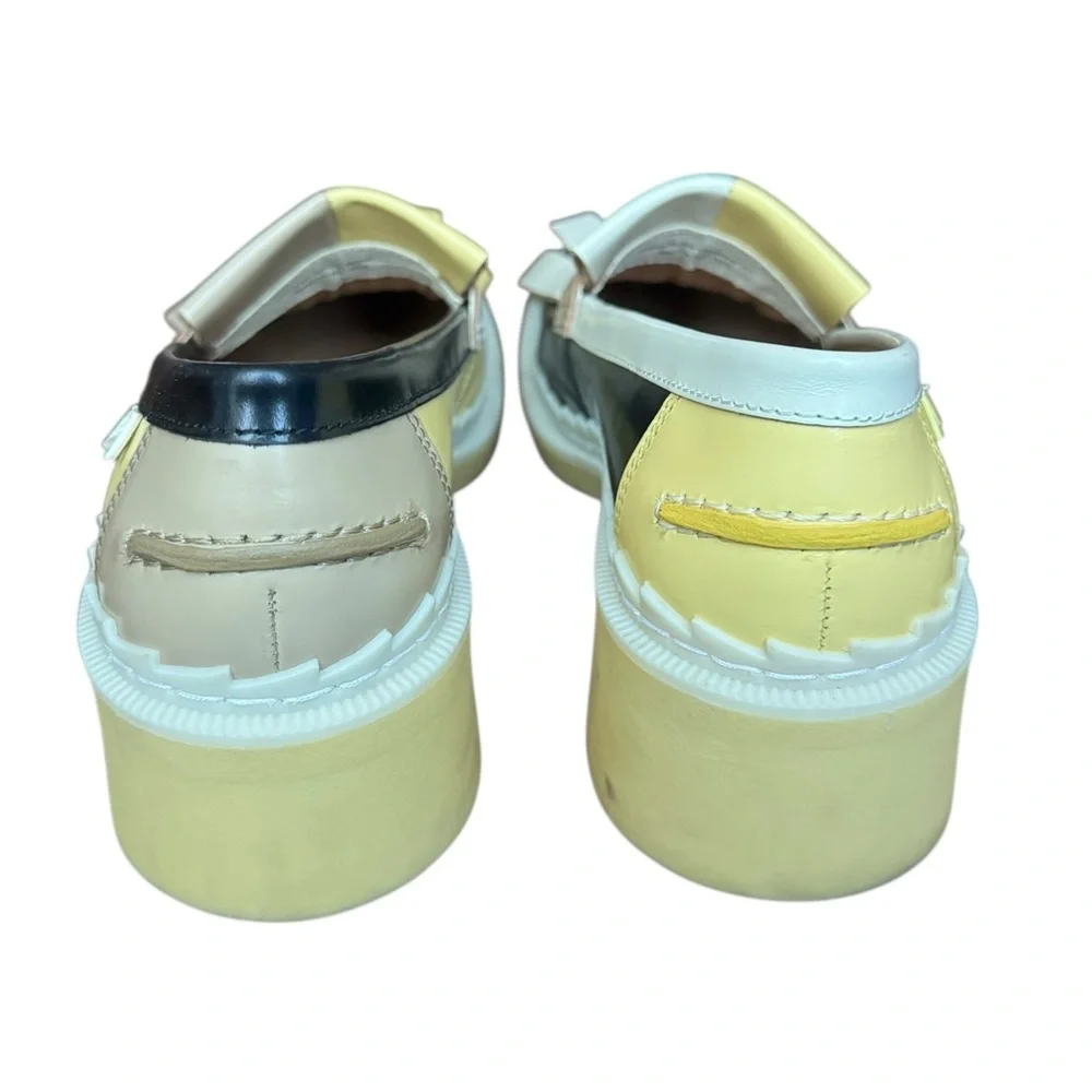 Camper Two-Tone Yellow, Black & Cream Kiltie Loafers - Picture 10 of 15